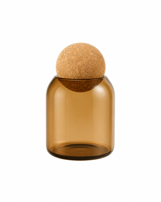 No. 4, GOOD COMPANY, 7oz Amber Glass Candle Jar with Cork Sphere Lid